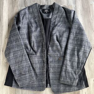 Zoey Houndstooth Viscose Blend  Blazer Vegan Suede Partial Sleeve Size Large